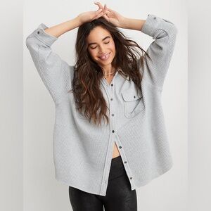 AERIE LUMBERJANE WAFFLE SHIRT, Gray  Size: XXS